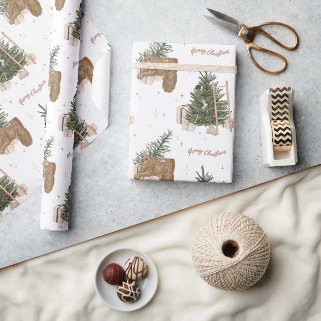 Weihnachtsszene Pine Tree Wasserfarbe Weihnachtsge Geschenkpapier (Kunsthandwerk)