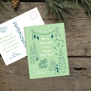 Weihnachtsszene-Postkarte in fantastischem Türkis Feiertagspostkarte