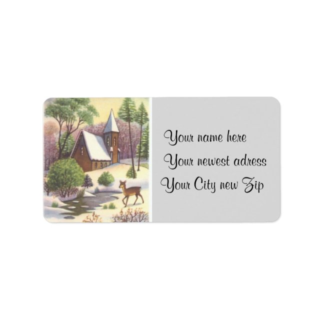 Weihnachtsszene, Schneelandschaft mit Hirsch Adressaufkleber (Vorne)