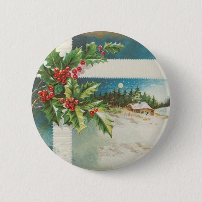 Weihnachtsszene Winterkunst Button (Vorderseite)
