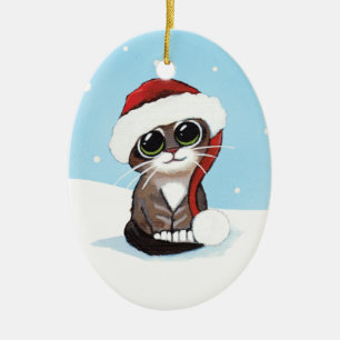 Weihnachtstabby-Kätzchen in einer Keramikornament