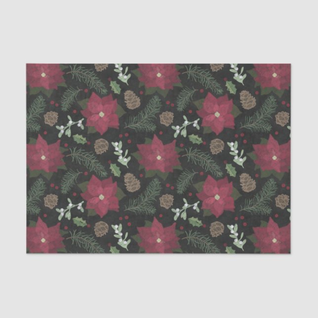 Weihnachtstafel-Winter-Blumen u. Laub Seidenpapier (Vorderseite)