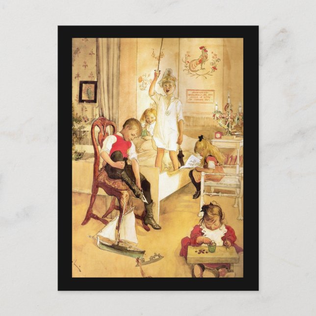 Weihnachtstag im Kinderzimmer Feiertagspostkarte (Vorderseite)