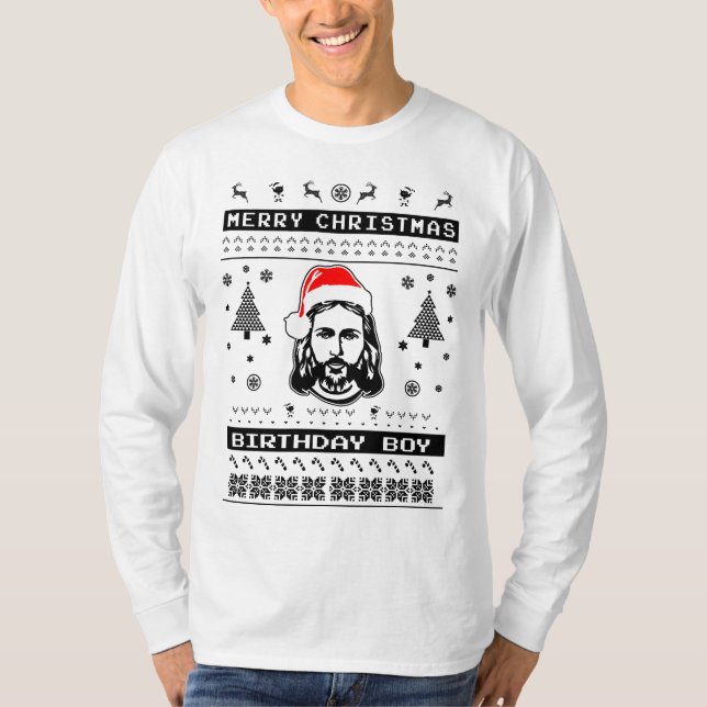 Weihnachtstagesgeburtstags-Junge Jesuss hässlicher T-Shirt (Vorderseite)