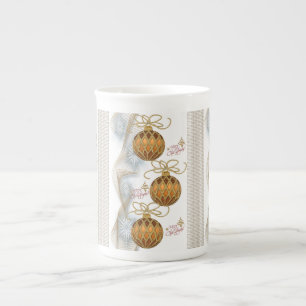 Weihnachtstasse, Goldene Kugeln Prozellantasse