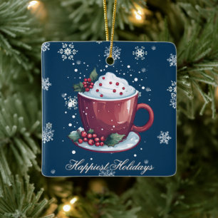 Weihnachtstasse heiße Schokolade   Blau Keramikornament