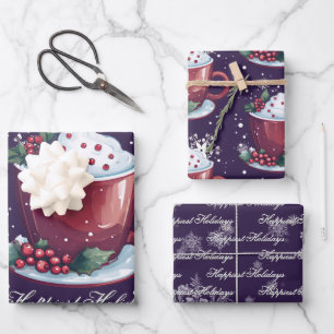 Weihnachtstasse heiße Schokolade Violett Geschenkpapier Set