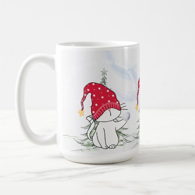 Weihnachtstasse katze mit Schneeball  Kaffeetasse (Links)