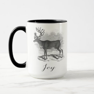 Weihnachtstasse mit antiker Hirschgravur sagt Freu Tasse