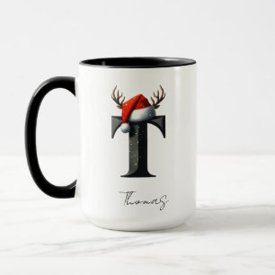 Weihnachtstasse mit Buchstabe T Personalisierter Tasse