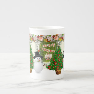 Weihnachtstasse, Schneemann, Frohe Weihnachten Prozellantasse