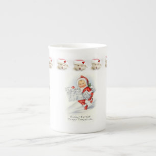 Weihnachtstasse, Vintage, Frohe Weihnachten Prozellantasse