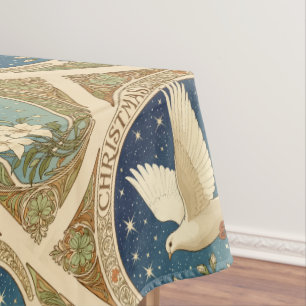 Weihnachtstaube mit dekorativem Paneel im Vintage- Tischdecke