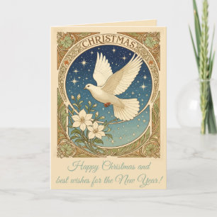 Weihnachtstaube mit Vintage-Dekorpanel Feiertagskarte
