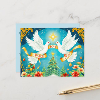 Weihnachtstauben, Weihnachtsbaum, Liebe, Frieden,  Postkarte