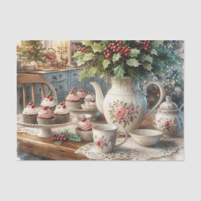 Weihnachtsteezeit mit Cupcakes Seidenpapier (Vorderseite)