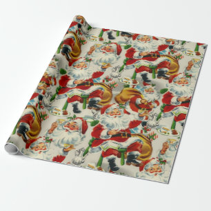 Weihnachtsteezeit mit Santa im Vintage-Stil Geschenkpapier