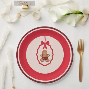 Weihnachtsteller mit rotem Lebkuchenmann Pappteller