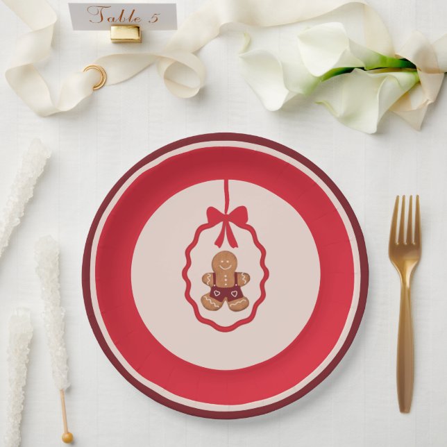 Weihnachtsteller mit rotem Lebkuchenmann Pappteller (Hochzeit)