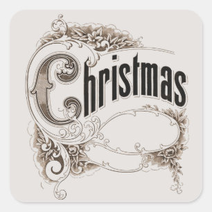 Weihnachtstext im Vintage-Stil mit aufwendiger Umr Quadratischer Aufkleber