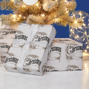 Weihnachtstext mit Verzierter Grenze Geschenkpapier