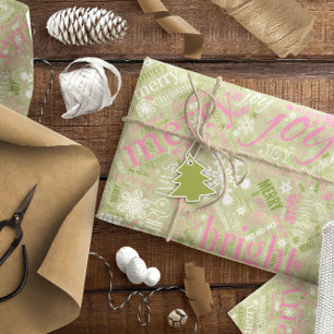 Weihnachtstext und Schneeflocke Muster Green ID257 Geschenkpapier