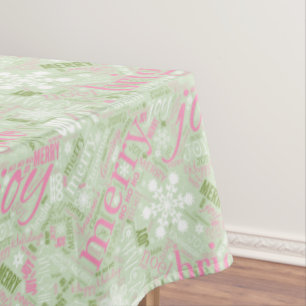 Weihnachtstext und Schneeflockenmuster Pink ID257 Tischdecke