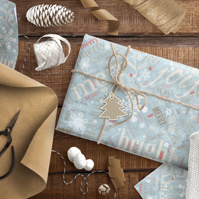 Weihnachtstext und Snowflake Muster Blau ID257 Geschenkpapier (Von Creator hochgeladen)