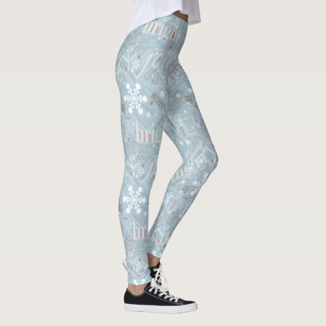 Weihnachtstext und Snowflake Muster Blau ID257 Leggings (Rechts)
