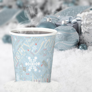Weihnachtstext und Snowflake Muster Blau ID257 Pappbecher