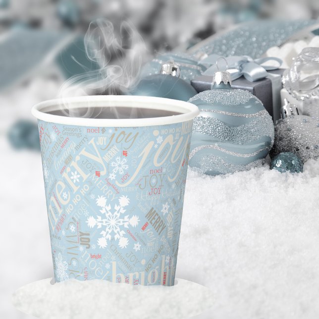 Weihnachtstext und Snowflake Muster Blau ID257 Pappbecher (Von Creator hochgeladen)