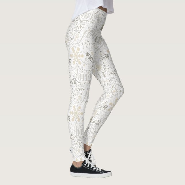 Weihnachtstext und Snowflake Muster Gold ID257 Leggings (Rechts)