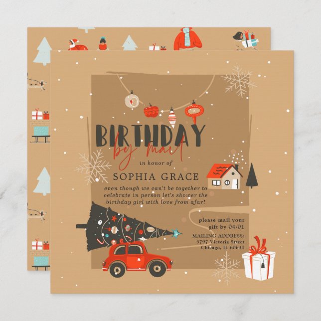 Weihnachtsthema Geburtstag per Mail Einladung (Vorne/Hinten)