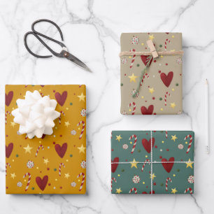 Weihnachtsthema handGezeichnet Nahtloses Muster Geschenkpapier Set