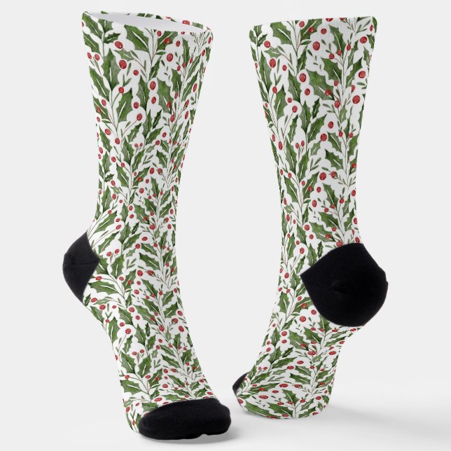Weihnachtsthema Holly, Mistletoe, Berries Muster Socken (Gewinkelt)