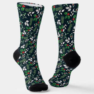 Weihnachtsthema Holly, Mistletoe, Rote Berries Socken