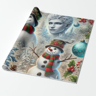 Weihnachtsthema Jack Frost und Schneemann 2 Geschenkpapier