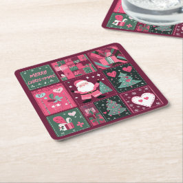 Weihnachtsthema Lila und rosa Frohe Weihnachten Rechteckiger Pappuntersetzer