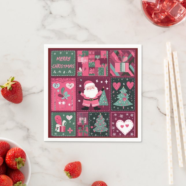 Weihnachtsthema Lila und rosa Frohe Weihnachten Serviette (Beispiel)