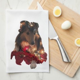 Weihnachtsthema Sheltie Geschirrtuch