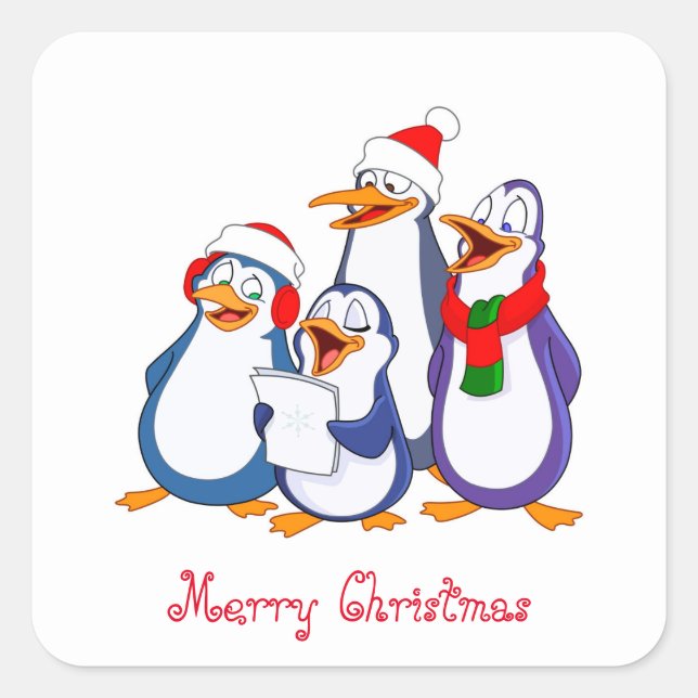 Weihnachtsticker-Singpinguine Quadratischer Aufkleber (Vorderseite)