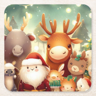Weihnachtstiere 8 rechteckiger pappuntersetzer
