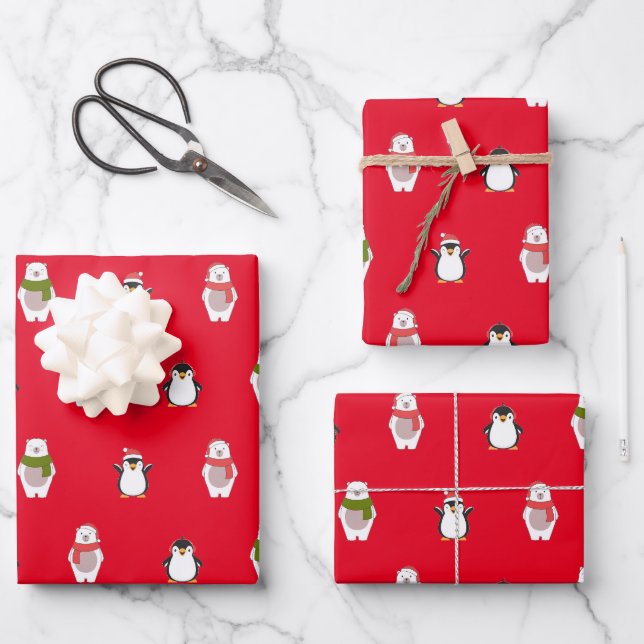 Weihnachtstiere Geschenkpapier Set (Vorderseite)