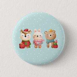Weihnachtstiere in festlichen Outfits Button