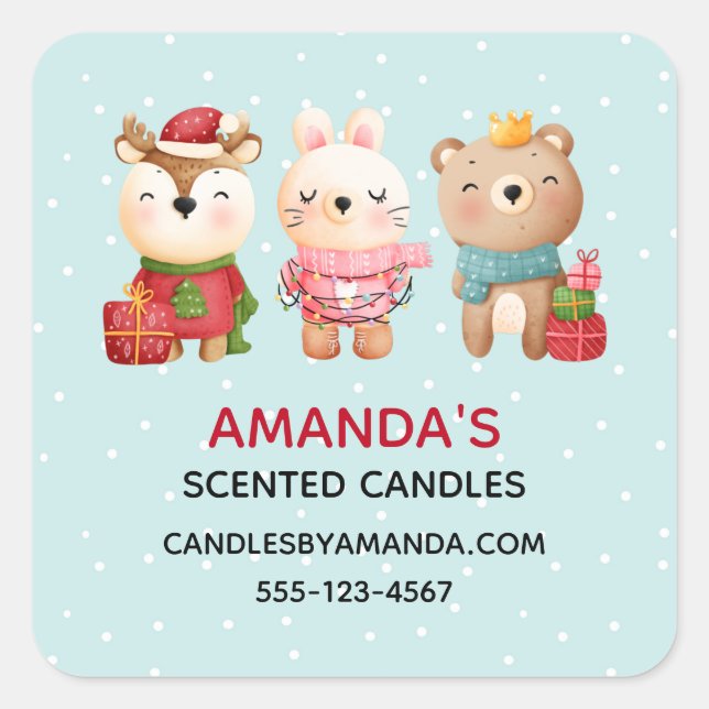 Weihnachtstiere in festlichen Outfits Quadratischer Aufkleber (Vorderseite)