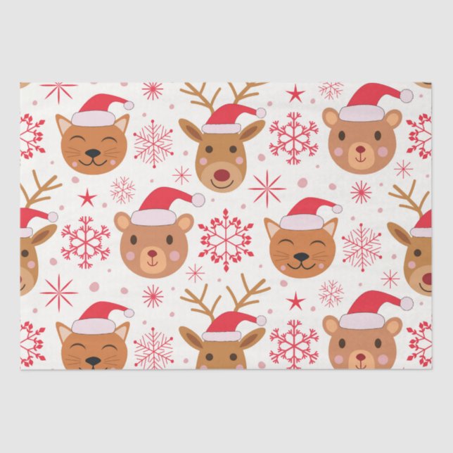 Weihnachtstiere Katze, Bär und Rentiere Seidenpapier (Vorderseite)