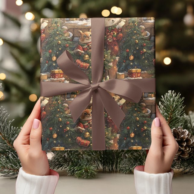 „Weihnachtstiere mit Launen Geschenkpapier (Von Creator hochgeladen)