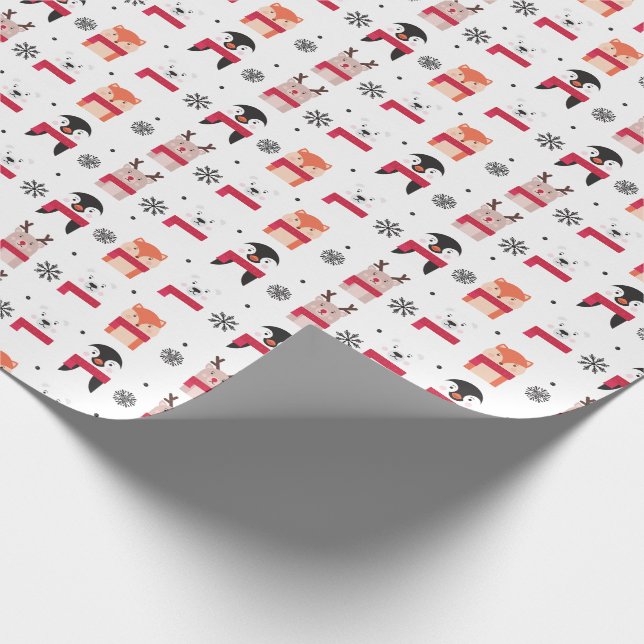 Weihnachtstiere, -rotwild, -Eisbär, -Pinguin u. Geschenkpapier (Ecke)