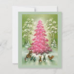 Weihnachtstiere Rund um den rosa Baum Feiertagskarte<br><div class="desc">Weihnachtstiere Rund um den rosa Baum</div>