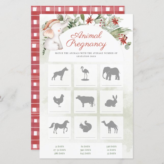 Weihnachtstiere Schwangerschaft Baby Shower Game (Vorne/Hinten)
